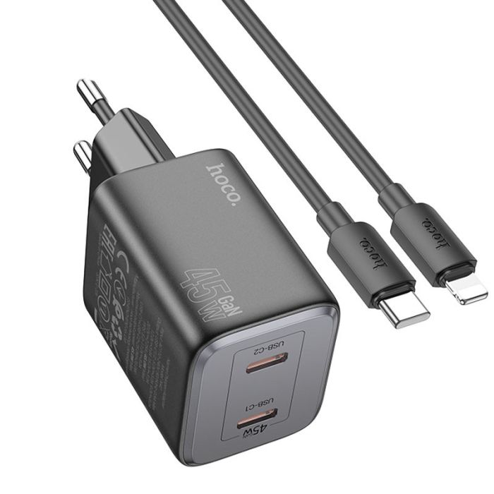 МЗП Hoco N42 Elogiado PD45W (2USB-C) + кабель Type-C to Lightning