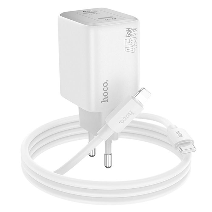 МЗП Hoco N42 Elogiado PD45W (2USB-C) + кабель Type-C to Lightning