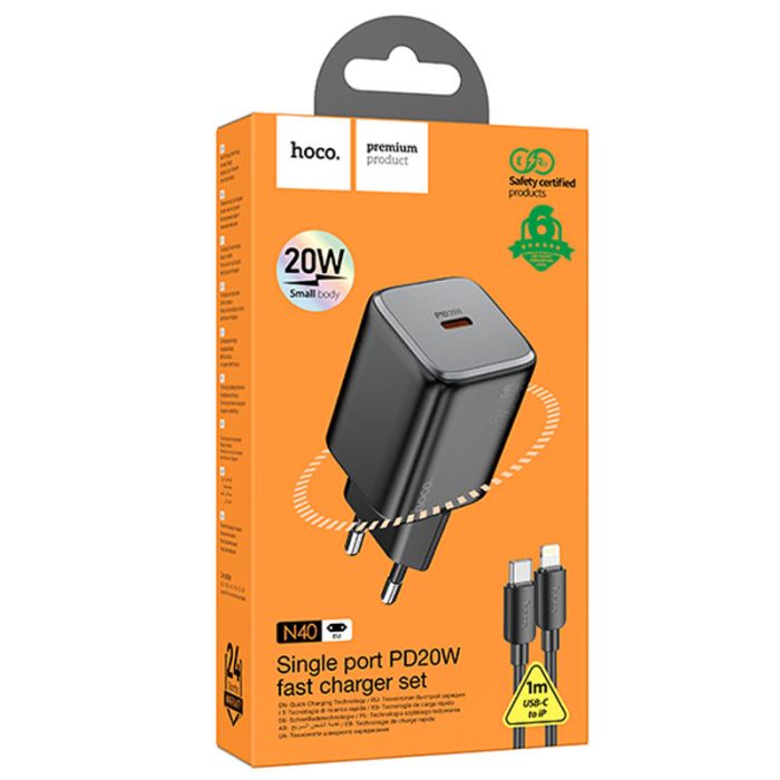 МЗП Hoco N40 Mighty PD20W (1USB-C) + кабель Type-C to Lightning
