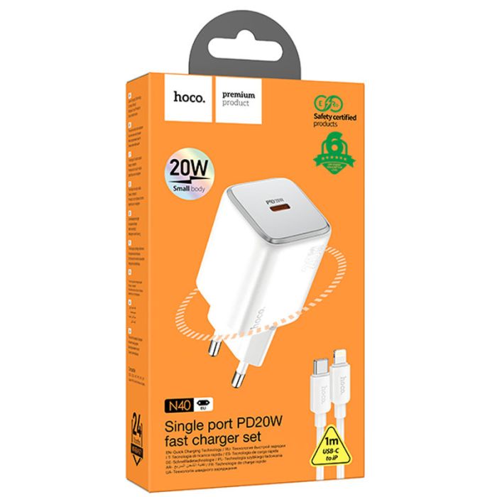 МЗП Hoco N40 Mighty PD20W (1USB-C) + кабель Type-C to Lightning