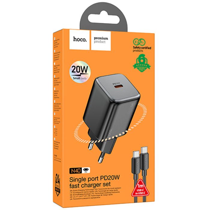 МЗП Hoco N40 Mighty PD20W (1USB-C) + кабель Type-C to Type-C