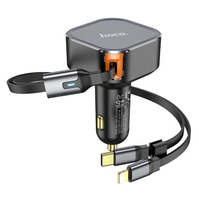 АЗП Hoco NZ13 Clever PD30W + висувні кабелю Type-C and Lightning