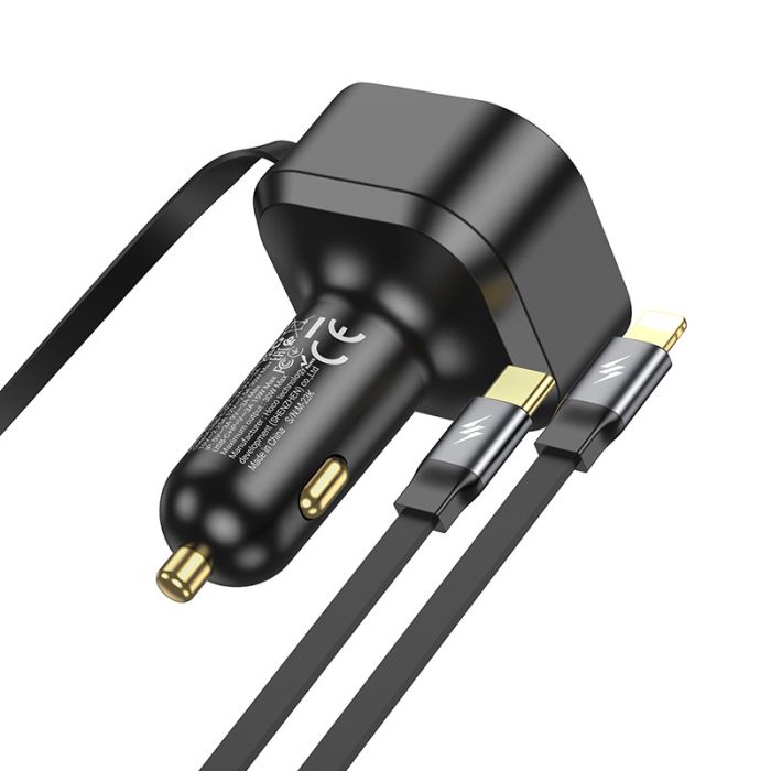 АЗП Hoco NZ13 Clever PD30W + висувні кабелю Type-C and Lightning