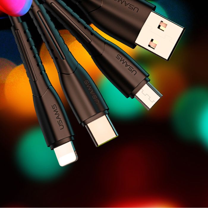 АЗП Usams C13 2.1A (2USB-A) + кабель 3in1 (USB to M+L+C)