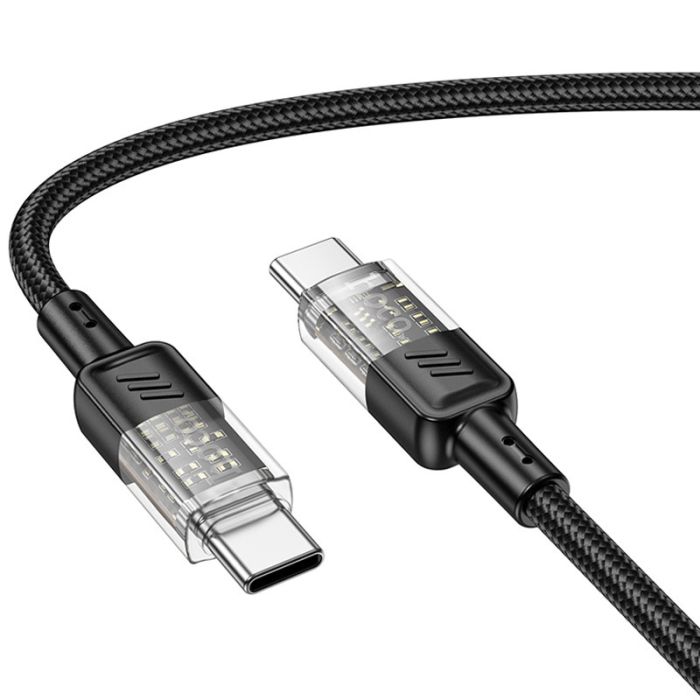 Дата кабель Hoco U129 Spirit Transparent Type-C to Type-C 60W (1.2m)