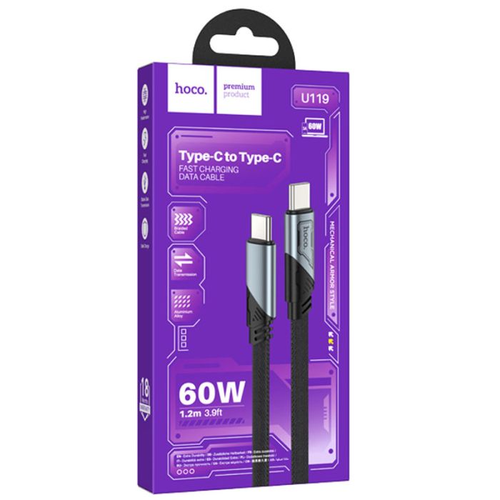 Дата кабель Hoco U119 Machine charging data Type-C to Type-C 60W (1.2m)