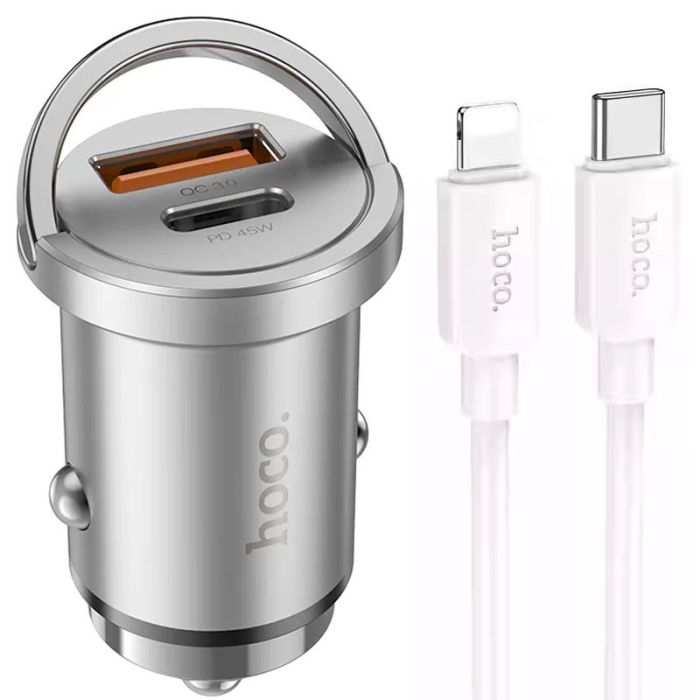 АЗП Hoco NZ10 Handy PD45W+QC3.0 (1USB-A/1C) + кабель Type-C to Lightning
