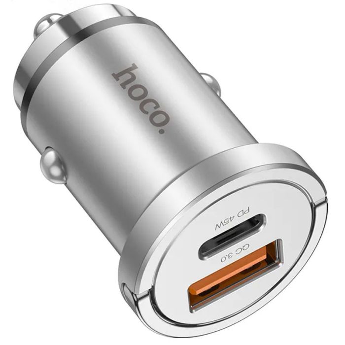 АЗП Hoco NZ10 Handy PD45W+QC3.0 (1USB-A/1C) + кабель Type-C to Lightning