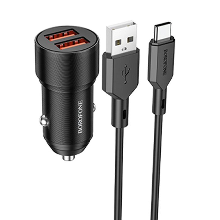 АЗП Borofone BZ19 Wishdom (2USB-A) + кабель USB to Type-C