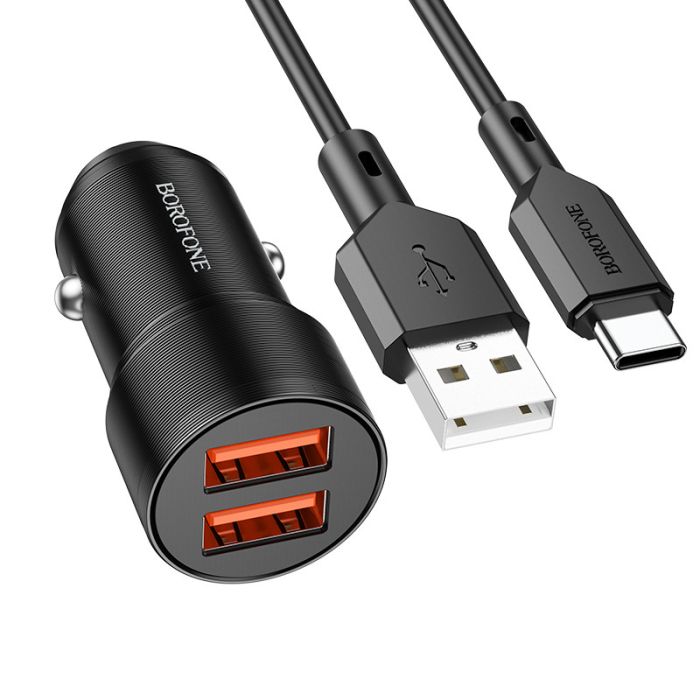 АЗП Borofone BZ19 Wishdom (2USB-A) + кабель USB to Type-C
