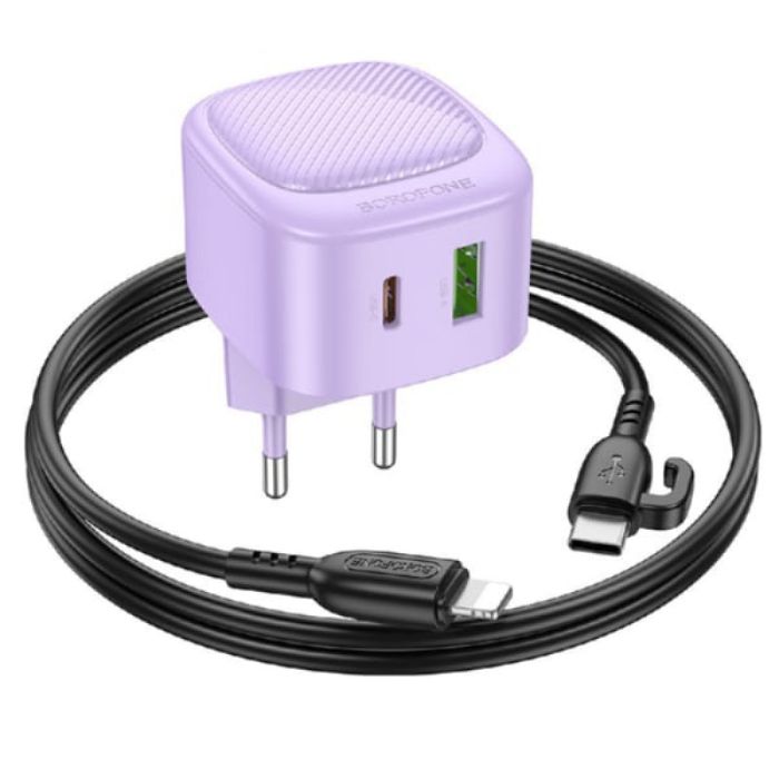 МЗП Borofone BAS22A Fortune PD20W+QC3.0 (1USB-A/1C) + кабель Type-C to Lightning