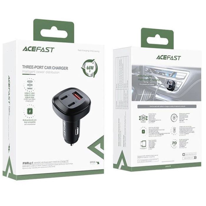 АЗП Acefast B3 three-port metal car charger 66W (1USB-A/2C)