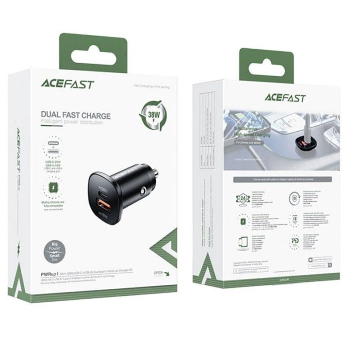 АЗП Acefast B1 mini dual-port metal car charger 38W (1USB-A/1C)