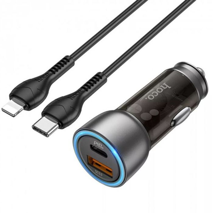 АЗП Hoco NZ8 Sprinter PD43W+QC3.0 (1USB-A/1C) + кабель Type-C to Lightning
