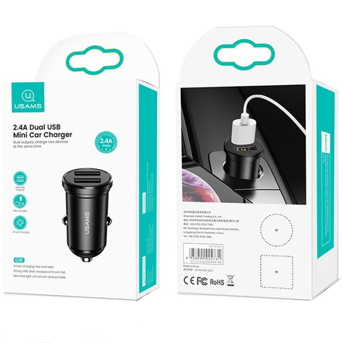 АЗП Usams US-CC114 C20 Mini 2.4A (2USB-A)