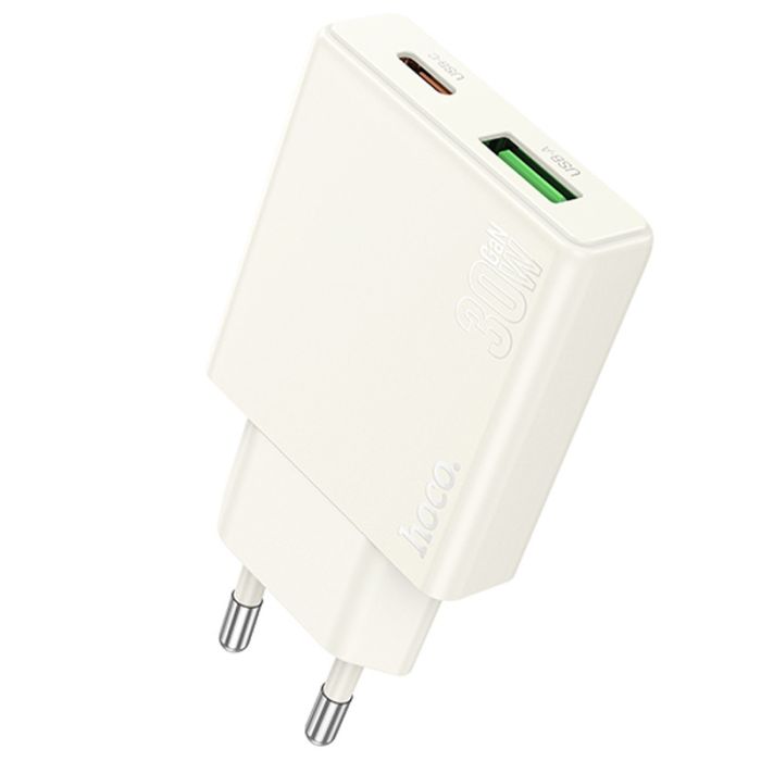 МЗП Hoco N45 Biscuit PD30W+QC3.0 (1USB-A/1C) + кабель Type-C to Lightning