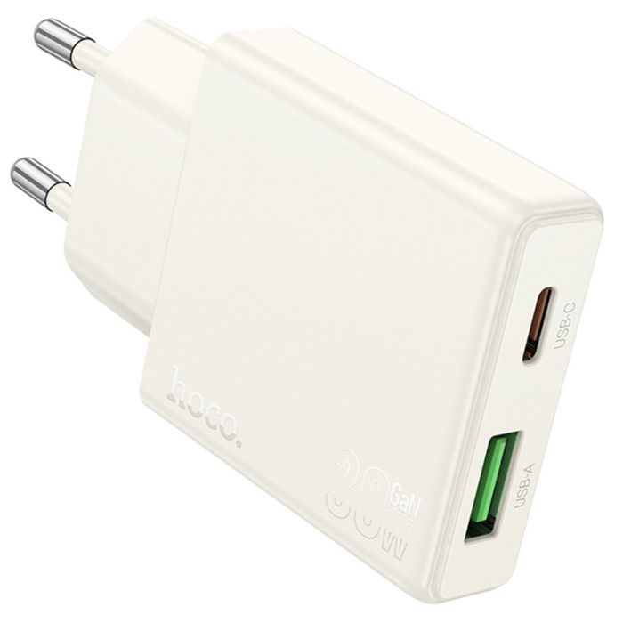 МЗП Hoco N45 Biscuit PD30W+QC3.0 (1USB-A/1C) + кабель Type-C to Lightning
