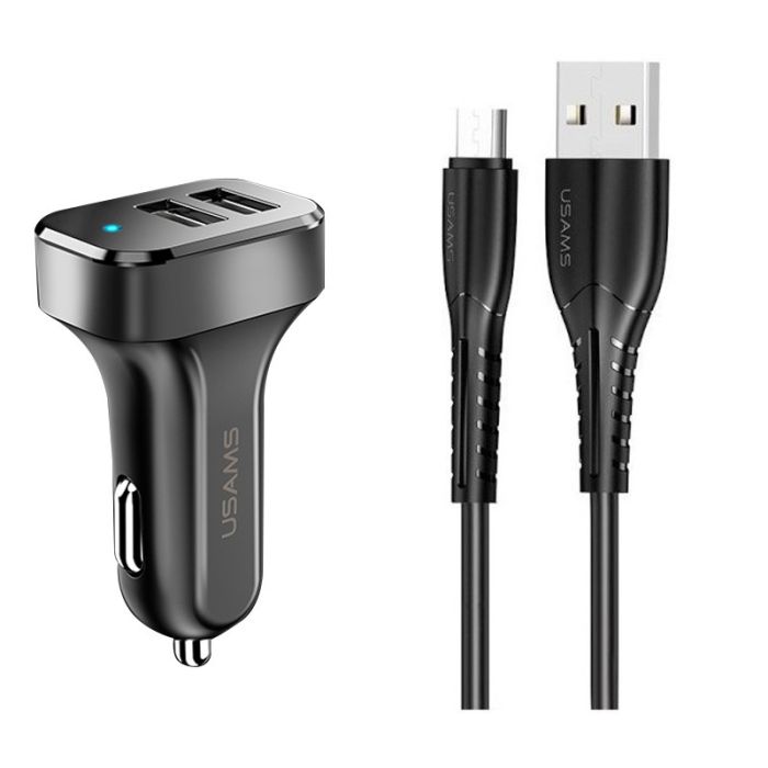 АЗП Usams C13 2.1A (2USB-A) + кабель USB to MicroUSB