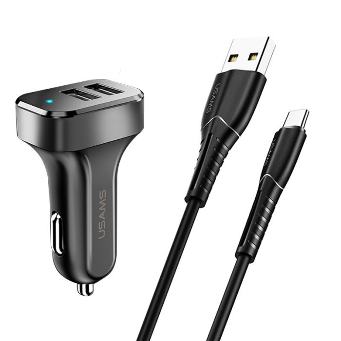 АЗП Usams C13 2.1A (2USB-A) + кабель USB to Type-C