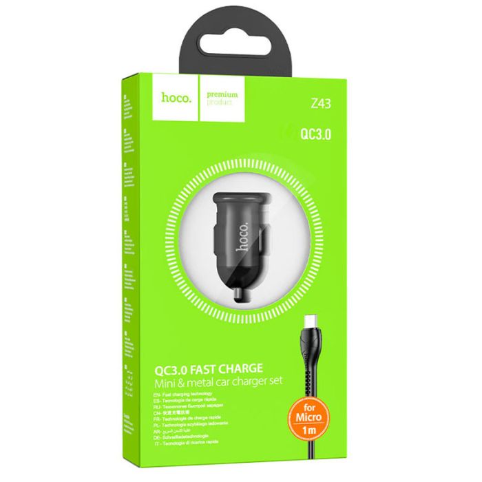 АЗП Hoco Z43 Mighty QC3.0 18W (1USB-A) + кабель USB to MicroUSB