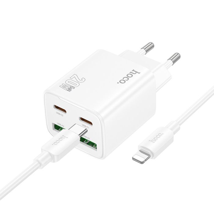МЗП Hoco N55 Fundador PD20W four-port (2USB-A/2C) + кабель Type-C to Lightning