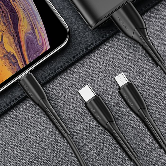 АЗП Usams C13 2.1A (2USB-A) + кабель 3in1 (USB to M+L+C)
