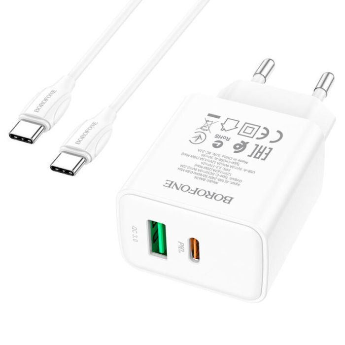 МЗП Borofone BA67A PD20W+QC3.0 (1USB-A/1C) + кабель Type-C to Type-C
