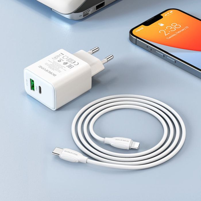 МЗП Borofone BA67A PD20W+QC3.0 (1USB-A/1C) + кабель Type-C to Lightning