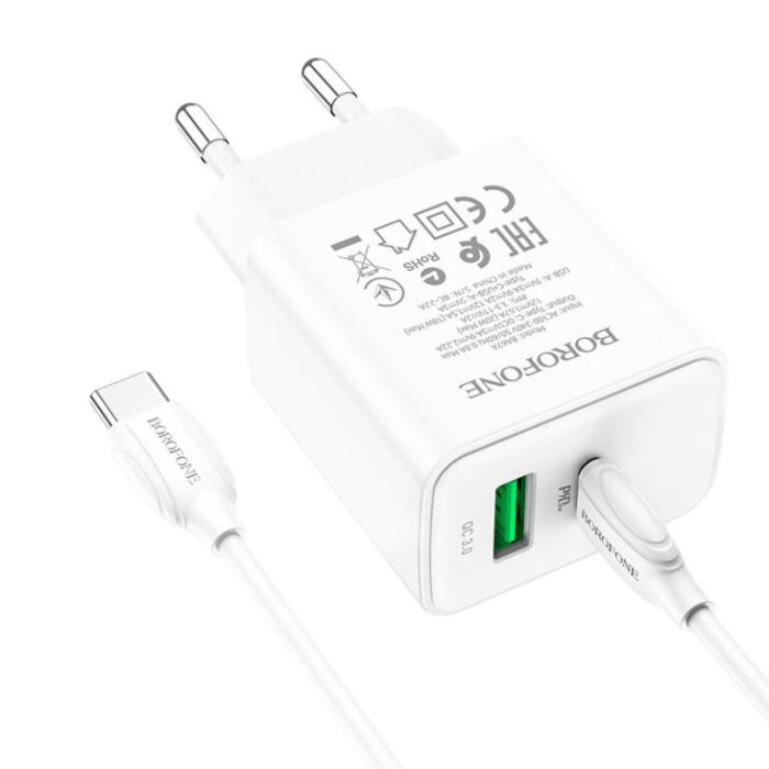 МЗП Borofone BA67A PD20W+QC3.0 (1USB-A/1C) + кабель Type-C to Type-C