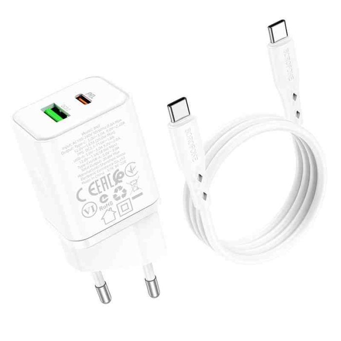 МЗП Borofone BN7 PD20W+QC3.0 (1USB-A/1C) + кабель Type-C to Type-C