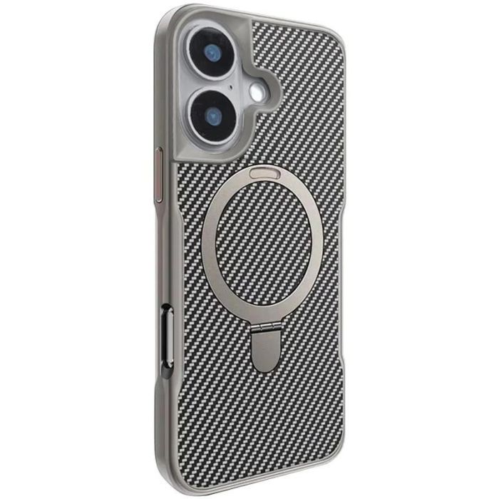 TPU+PC чохол Metal Buttons with MagSafe Carbon Ring для Apple iPhone 16 (6.1")