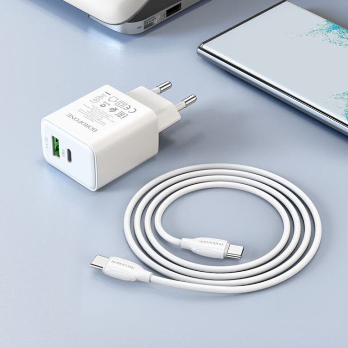 МЗП Borofone BA67A PD20W+QC3.0 (1USB-A/1C) + кабель Type-C to Type-C